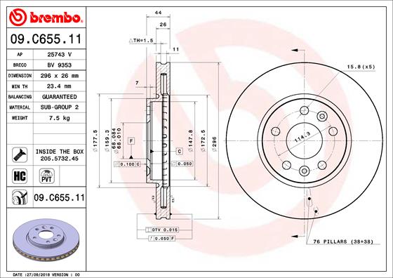 A.B.S. 09.C655.11 BREMBO COATED DISC LINE Bremsscheibe
