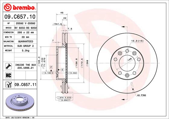 A.B.S. 09.C657.11 BREMBO COATED DISC LINE Bremsscheibe