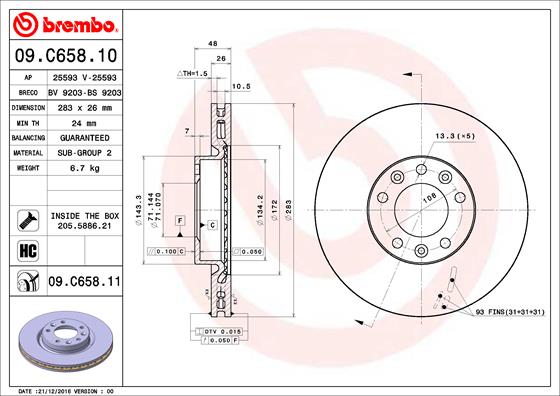 A.B.S. 09.C658.11 BREMBO COATED DISC LINE Bremsscheibe