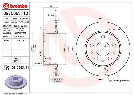 A.B.S. 09.C663.11 BREMBO COATED DISC LINE Bremsscheibe