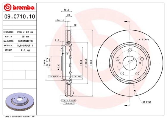 A.B.S. 09.C710.11 BREMBO COATED DISC LINE Bremsscheibe