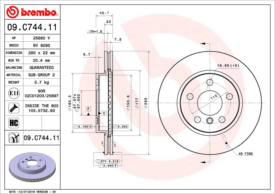 A.B.S. 09.C744.11 BREMBO Bremsscheibe