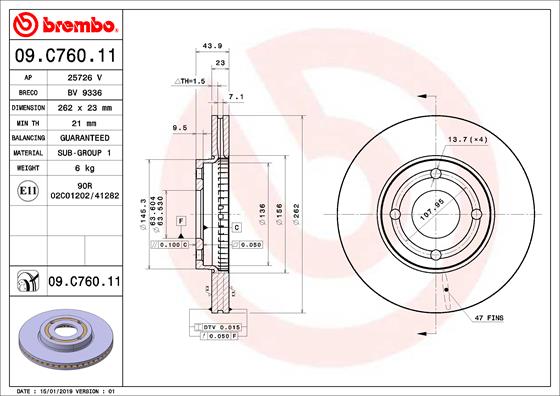 A.B.S. 09.C760.11 BREMBO COATED DISC LINE Bremsscheibe