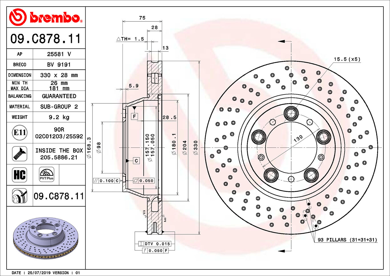 A.B.S. 09.C878.11 BREMBO COATED DISC LINE Bremsscheibe