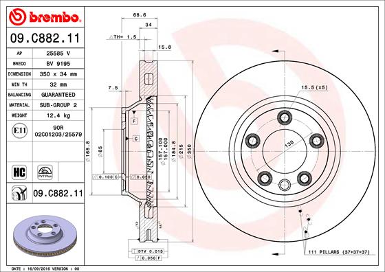 A.B.S. 09.C882.11 BREMBO COATED DISC LINE Bremsscheibe