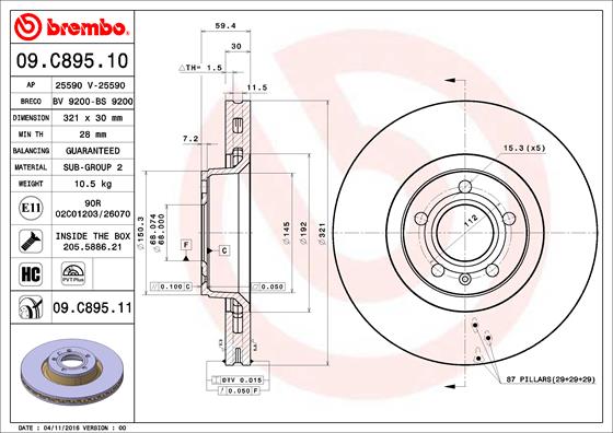 A.B.S. 09.C895.11 BREMBO COATED DISC LINE Bremsscheibe