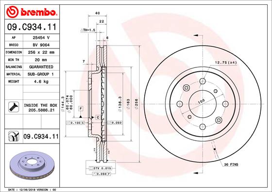 A.B.S. 09.C934.11 BREMBO COATED DISC LINE Bremsscheibe