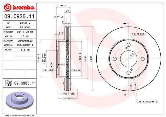 A.B.S. 09.C935.11 BREMBO COATED DISC LINE Bremsscheibe