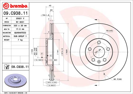 A.B.S. 09.C938.11 BREMBO COATED DISC LINE Bremsscheibe