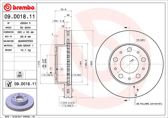 A.B.S. 09.D018.11 BREMBO COATED DISC LINE Bremsscheibe