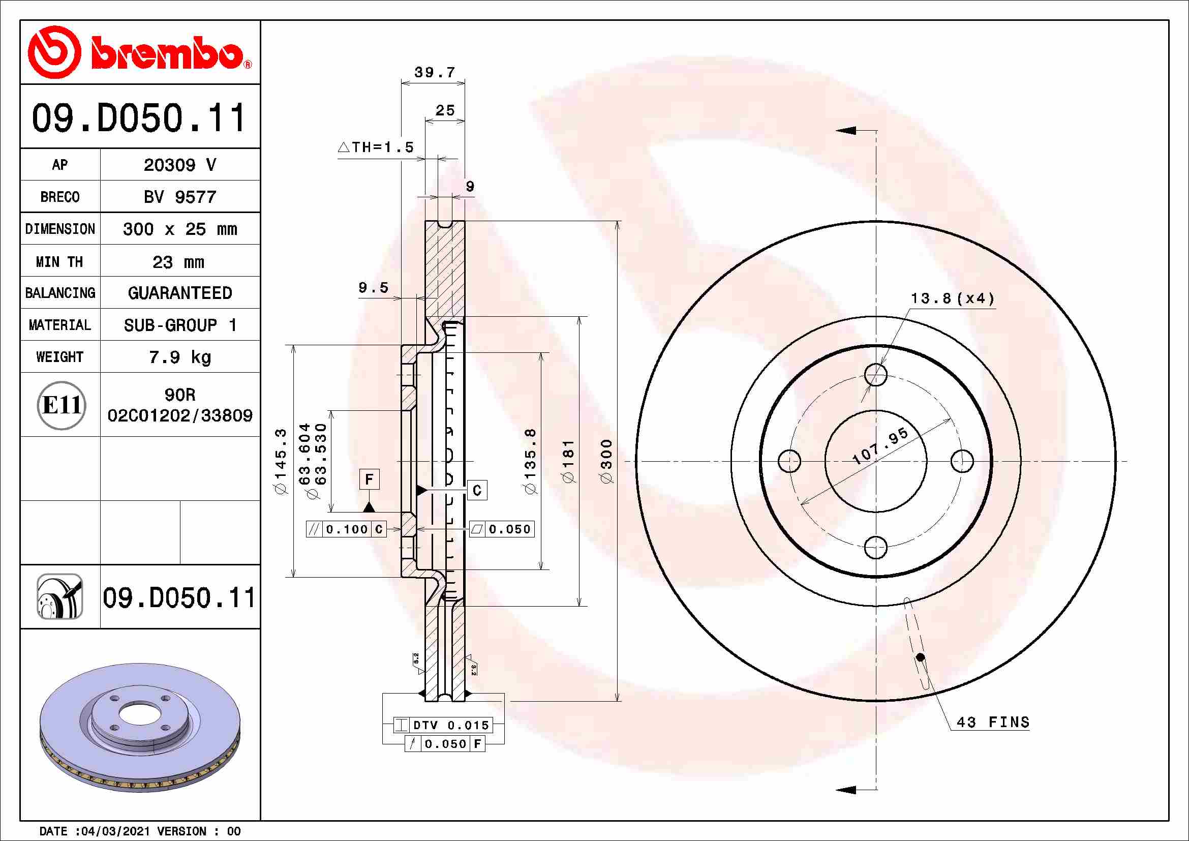 A.B.S. 09.D050.11 BREMBO Bremsscheibe