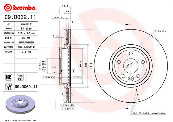 A.B.S. 09.D062.11 BREMBO COATED DISC LINE Bremsscheibe