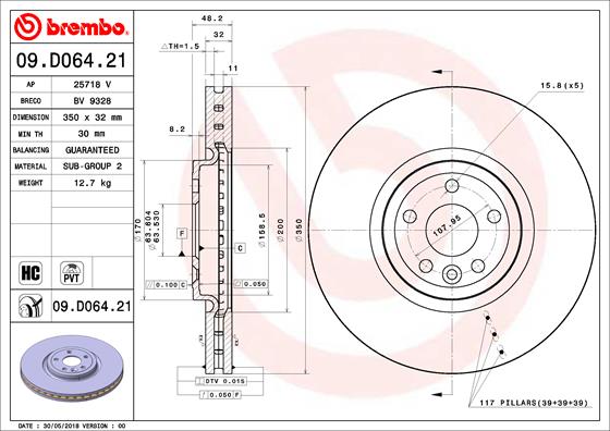 A.B.S. 09.D064.21 BREMBO COATED DISC LINE Bremsscheibe