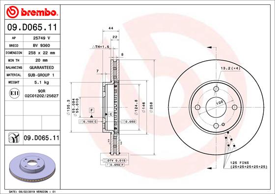 A.B.S. 09.D065.11 BREMBO Bremsscheibe