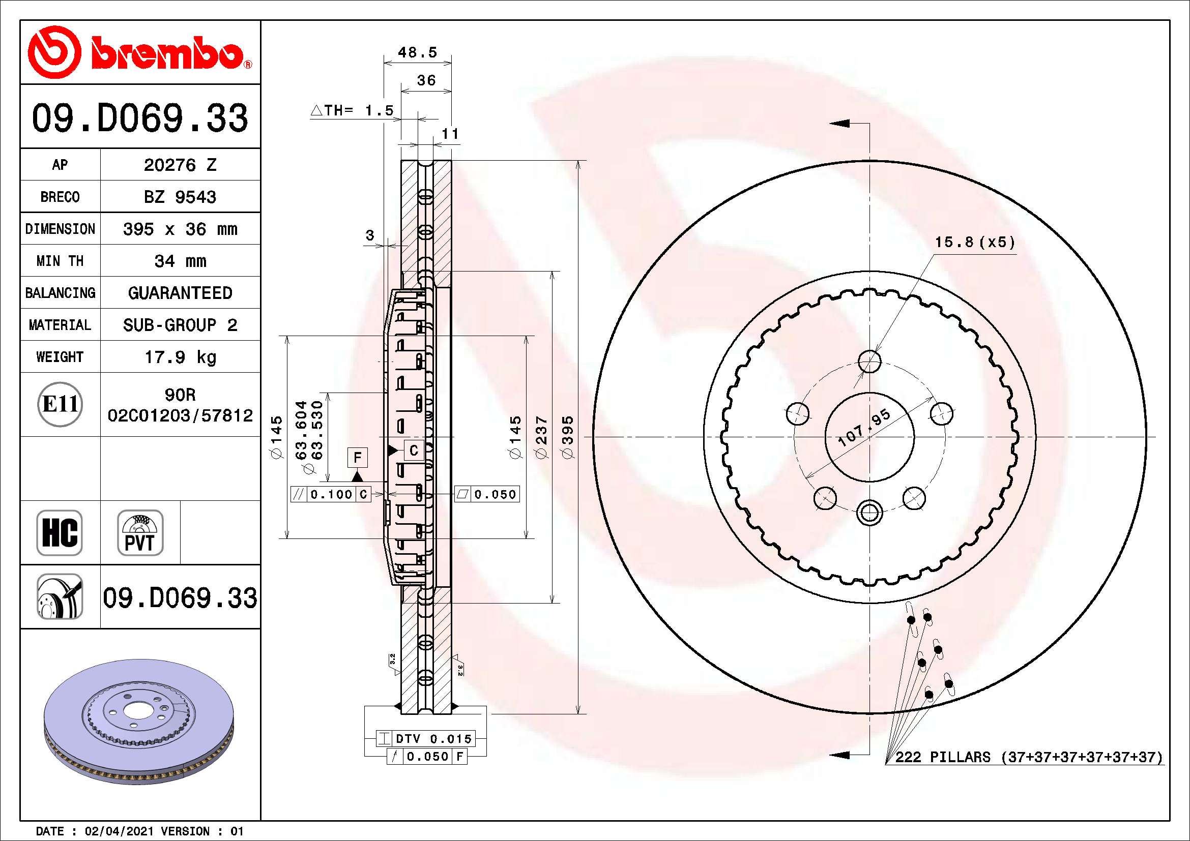 A.B.S. 09.D069.33 BREMBO TWO-PIECE DISCS LINE Bremsscheibe