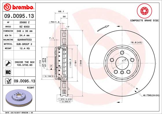 A.B.S. 09.D095.13 BREMBO TWO-PIECE DISCS LINE Bremsscheibe