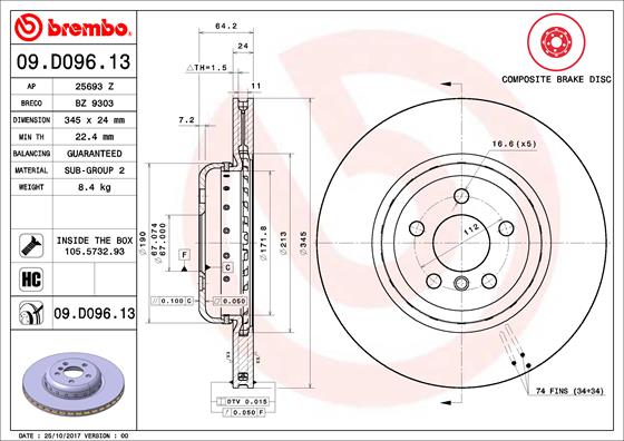 A.B.S. 09.D096.13 BREMBO TWO-PIECE DISCS LINE Bremsscheibe