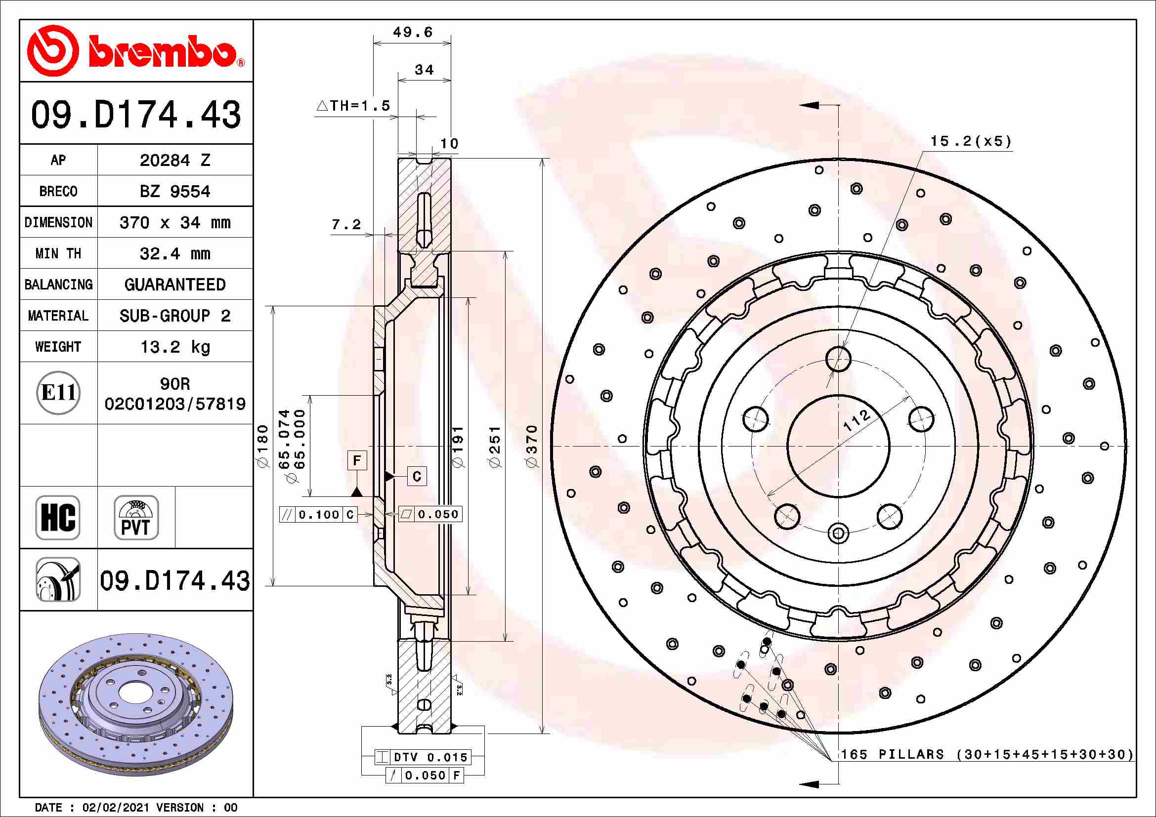 A.B.S. 09.D174.43 BREMBO TWO-PIECE DISCS LINE Bremsscheibe