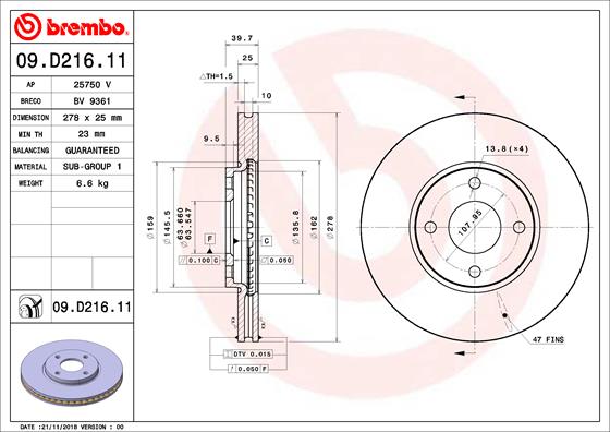 A.B.S. 09.D216.11 BREMBO Bremsscheibe