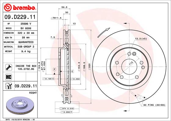 A.B.S. 09.D229.11 BREMBO COATED DISC LINE Bremsscheibe