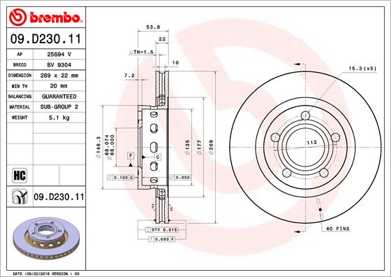 A.B.S. 09.D230.11 BREMBO COATED DISC LINE Bremsscheibe