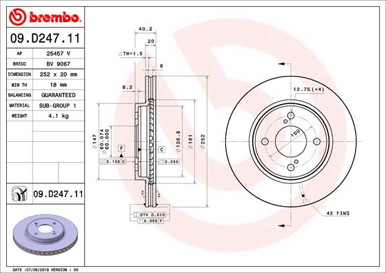 A.B.S. 09.D247.11 BREMBO COATED DISC LINE Bremsscheibe