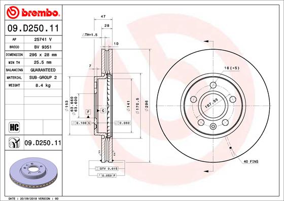 A.B.S. 09.D250.11 BREMBO COATED DISC LINE Bremsscheibe