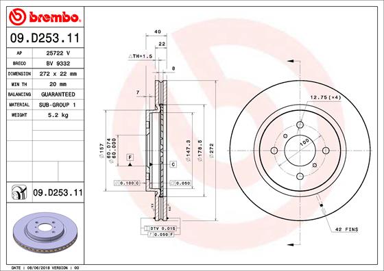A.B.S. 09.D253.11 BREMBO COATED DISC LINE Bremsscheibe