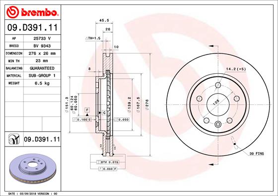A.B.S. 09.D391.11 BREMBO Bremsscheibe