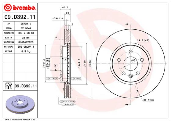 A.B.S. 09.D392.11 BREMBO COATED DISC LINE Bremsscheibe