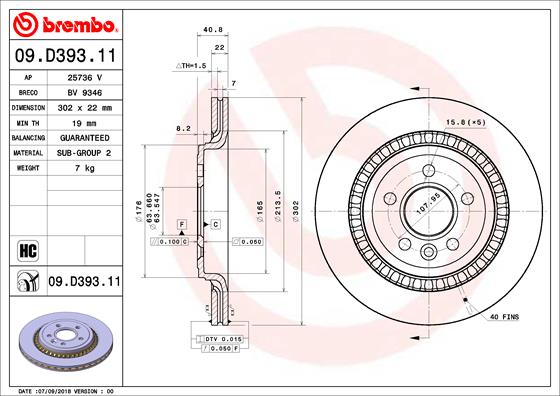 A.B.S. 09.D393.11 BREMBO COATED DISC LINE Bremsscheibe