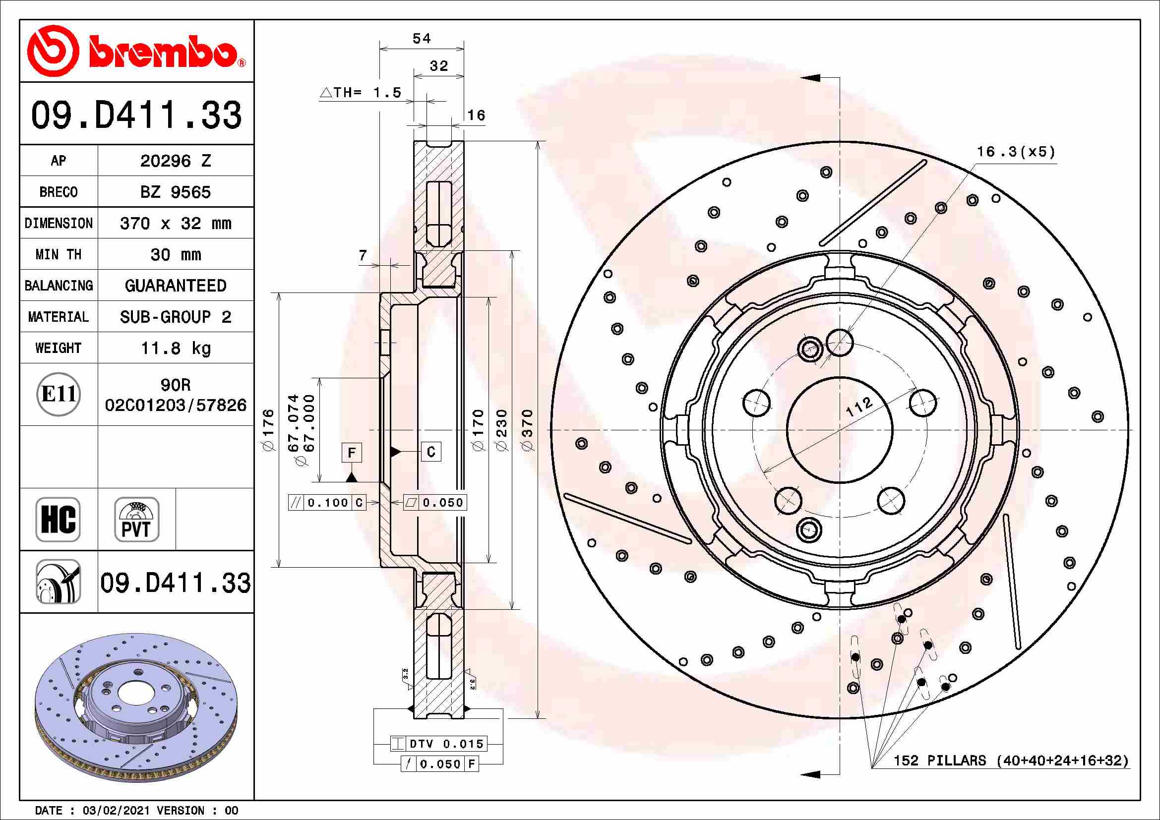 A.B.S. 09.D411.33 BREMBO TWO-PIECE DISCS LINE Bremsscheibe