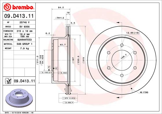 A.B.S. 09.D413.11 BREMBO COATED DISC LINE Bremsscheibe