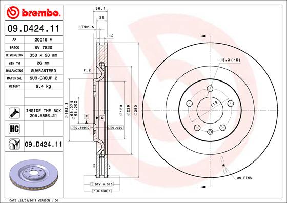 A.B.S. 09.D424.11 BREMBO Bremsscheibe