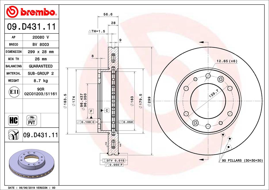 A.B.S. 09.D431.11 BREMBO Bremsscheibe