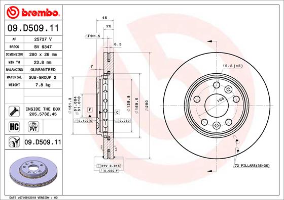 A.B.S. 09.D509.11 BREMBO COATED DISC LINE Bremsscheibe