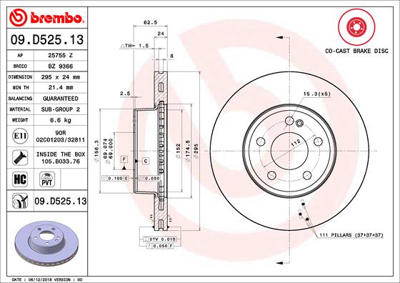 A.B.S. 09.D525.13 BREMBO Bremsscheibe