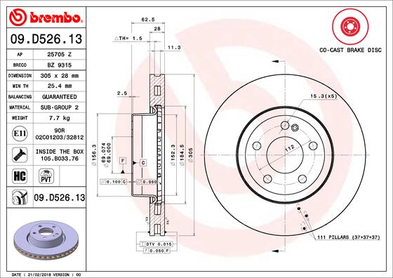 A.B.S. 09.D526.13 BREMBO CO-CAST DISCS LINE Bremsscheibe