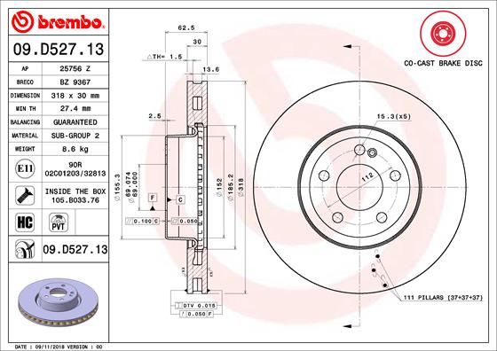 A.B.S. 09.D527.13 BREMBO Bremsscheibe