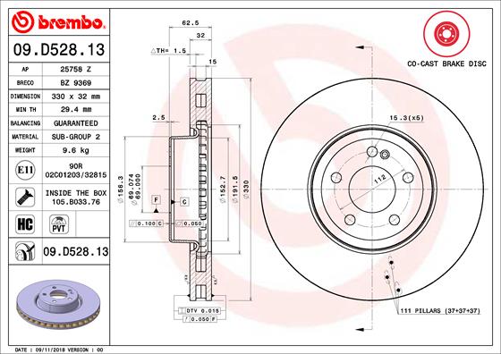 A.B.S. 09.D528.13 BREMBO Bremsscheibe