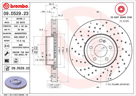 A.B.S. 09.D529.23 BREMBO CO-CAST DISCS LINE Bremsscheibe