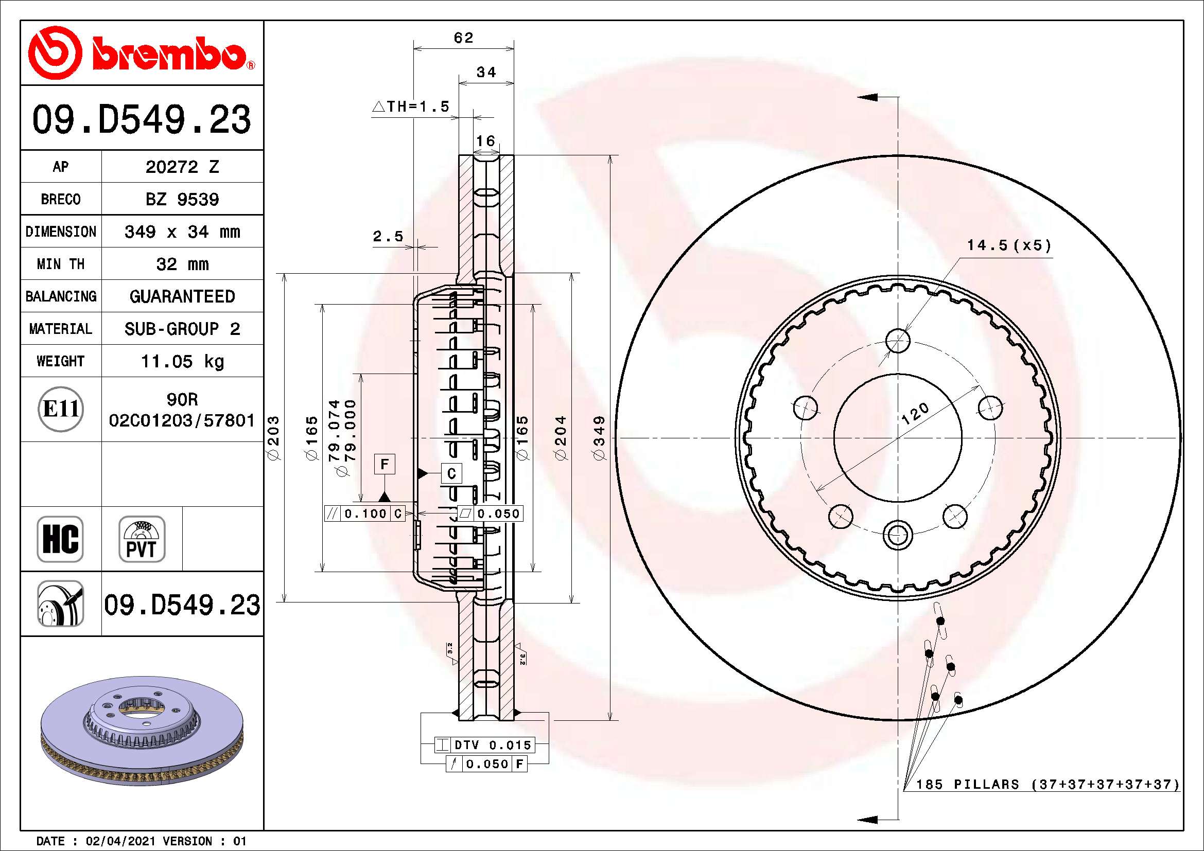A.B.S. 09.D549.23 BREMBO TWO-PIECE DISCS LINE Bremsscheibe