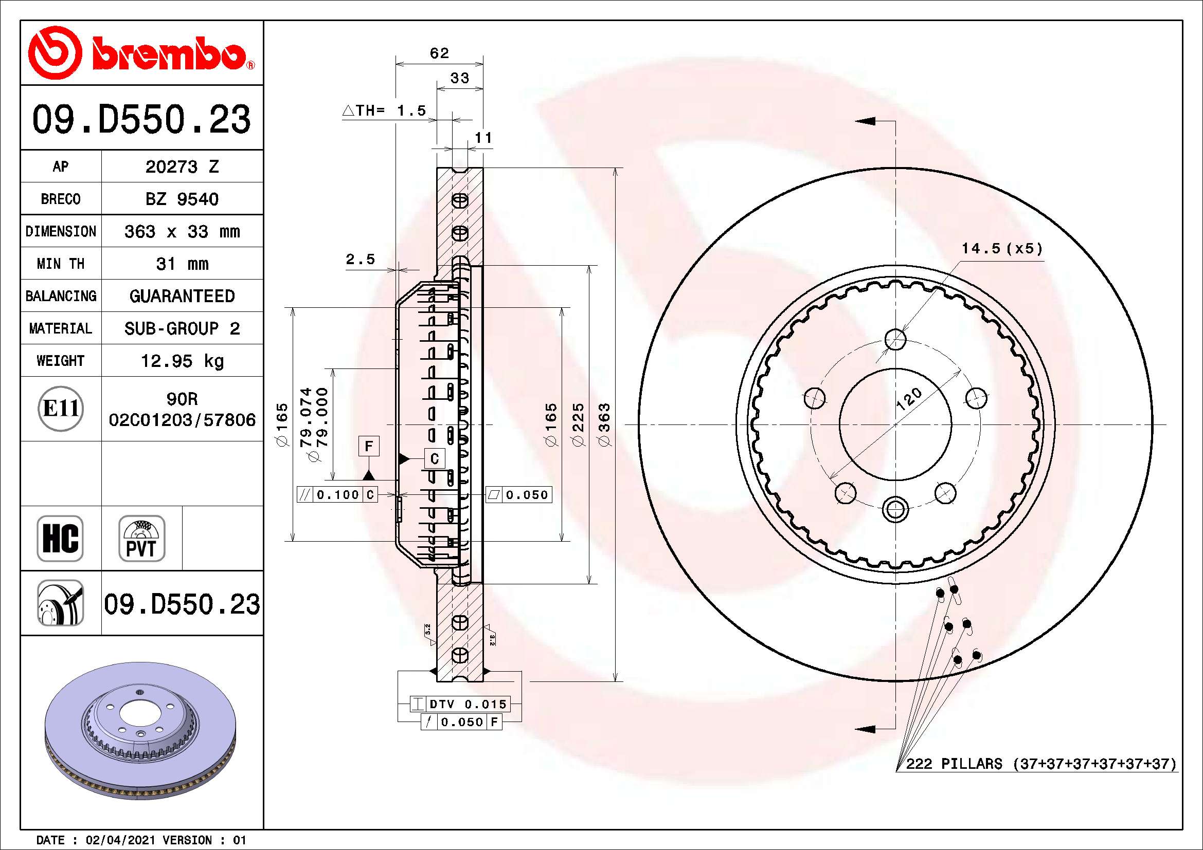 A.B.S. 09.D550.23 BREMBO TWO-PIECE DISCS LINE Bremsscheibe