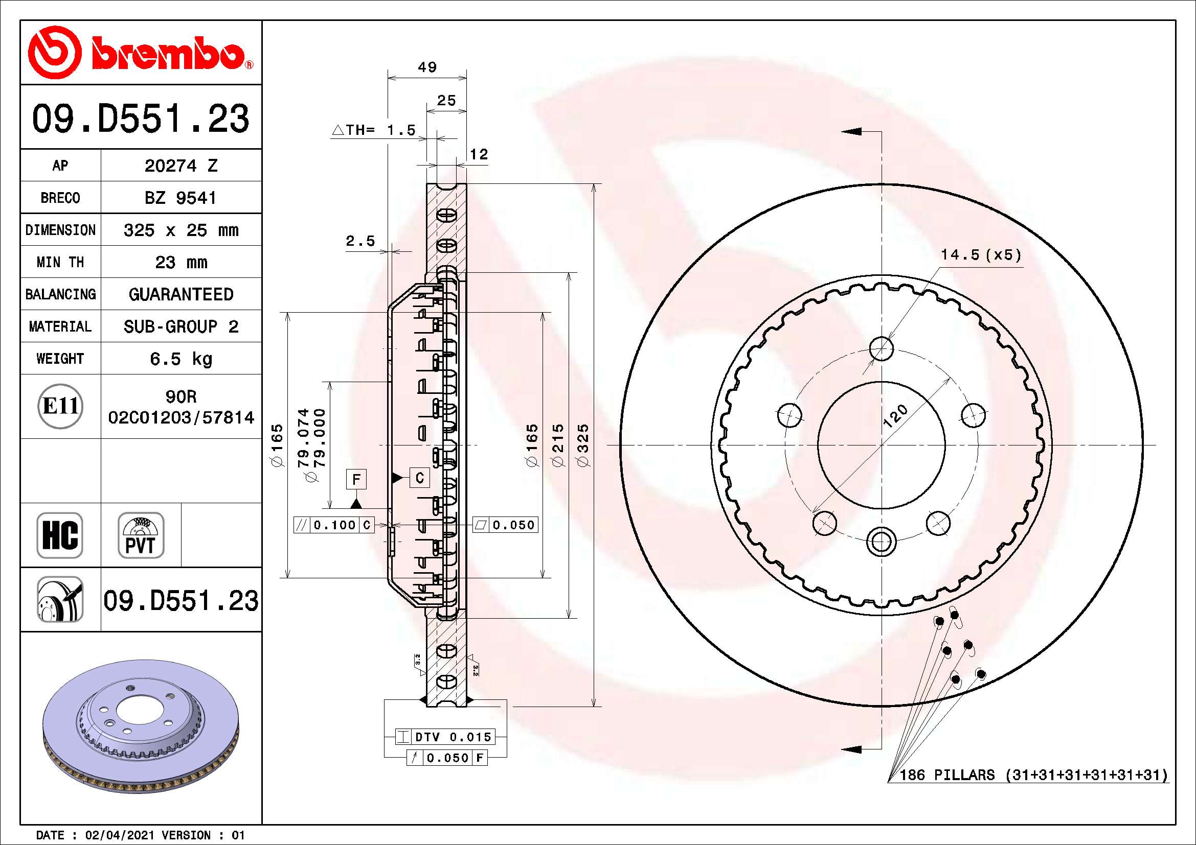 A.B.S. 09.D551.23 BREMBO TWO-PIECE DISCS LINE Bremsscheibe