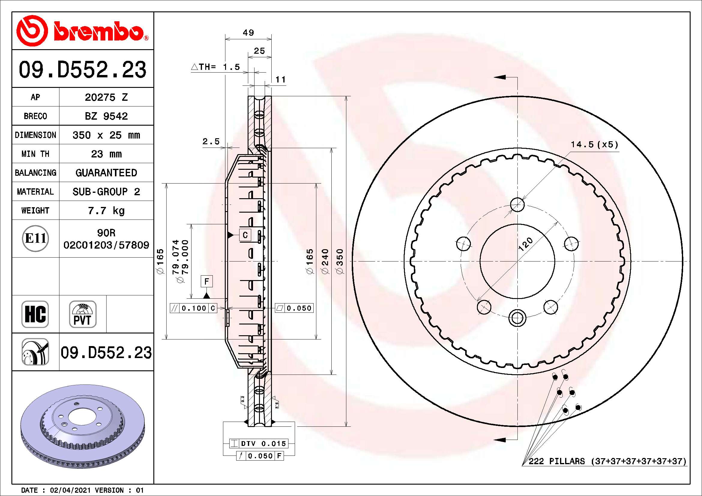 A.B.S. 09.D552.23 BREMBO TWO-PIECE DISCS LINE Bremsscheibe