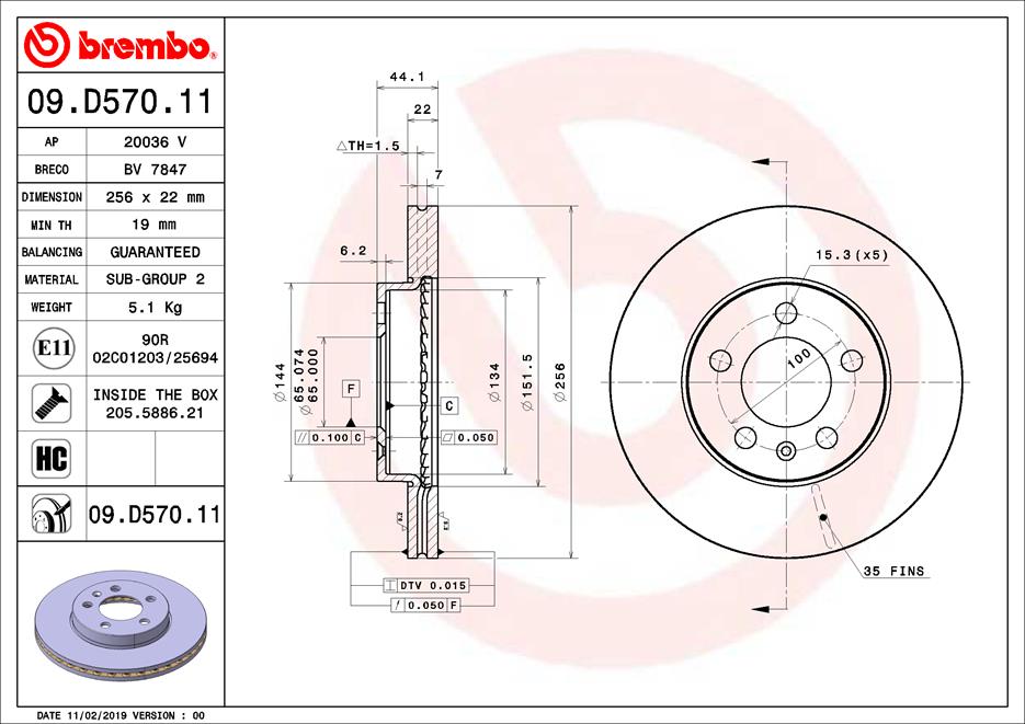 A.B.S. 09.D570.11 BREMBO Bremsscheibe