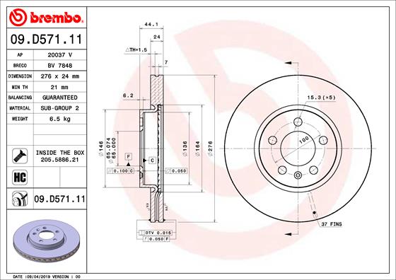 A.B.S. 09.D571.11 BREMBO Bremsscheibe