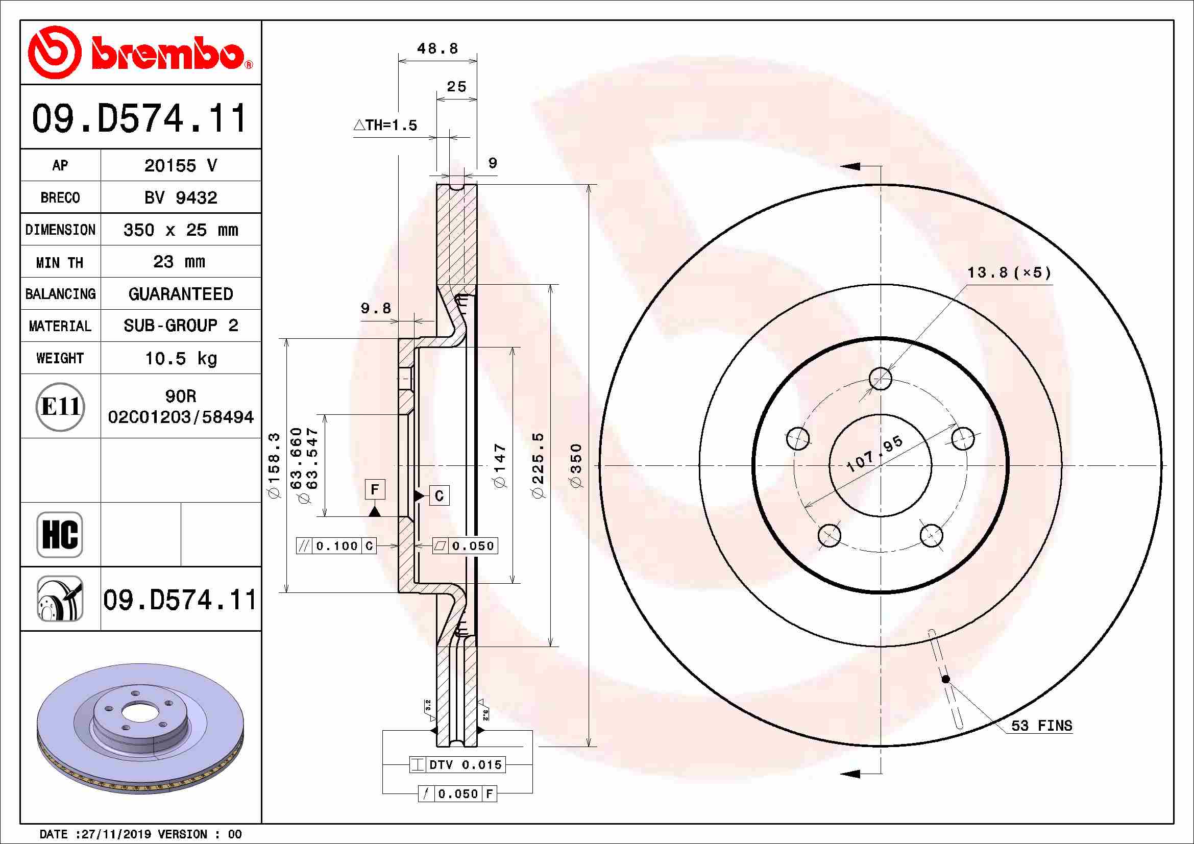 A.B.S. 09.D574.11 BREMBO Bremsscheibe