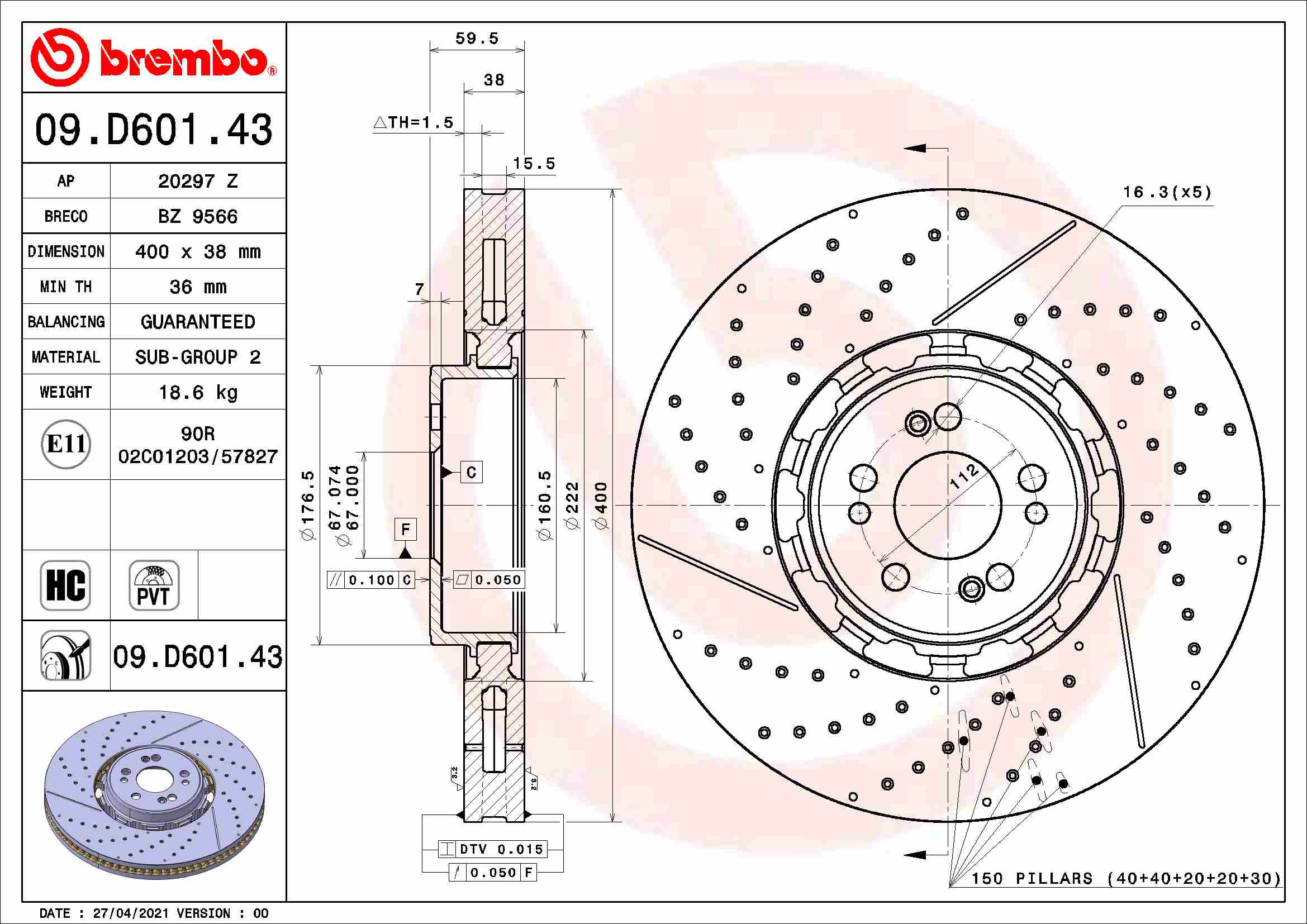 A.B.S. 09.D601.43 BREMBO TWO-PIECE DISCS LINE Bremsscheibe