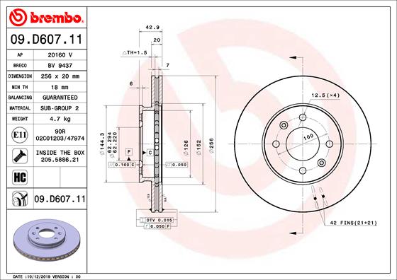 A.B.S. 09.D607.11 BREMBO Bremsscheibe